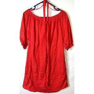 Gap Off-Shoulder XS Cotton Dress Eyelet Pattern Elastic Neckline & Puff Sleeves